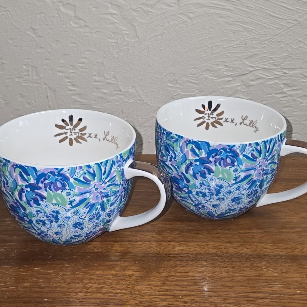 LILLY PULITZER HIGH MAINTENANCE BLUE FLORAL COFFEE MUG SET